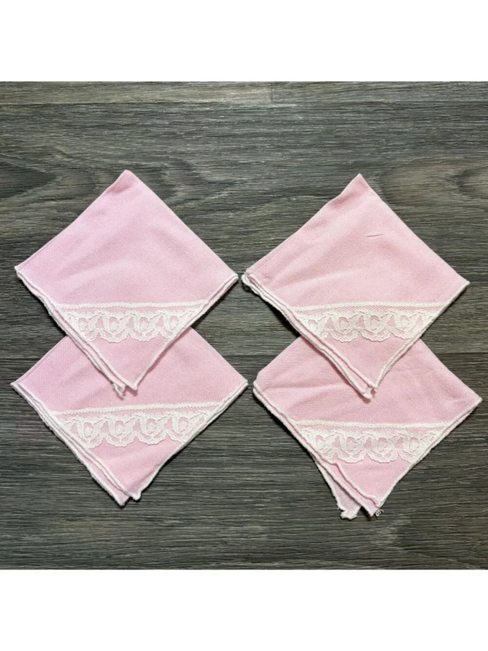Set 4 Pink Linen Napkins With White Lace Trim Elegant Tea Party Cottagecore